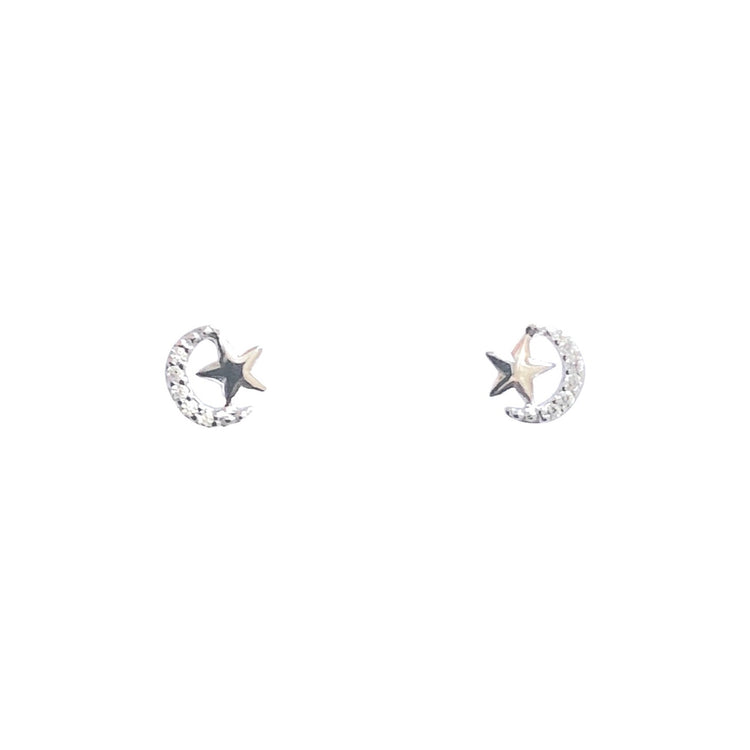 Tiny Crescent Moon + Star Stud Earrings (silver) Sweetwater Labs